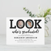 Funny Then and Now Photo Graduation Party Kaart (Staand voorkant)