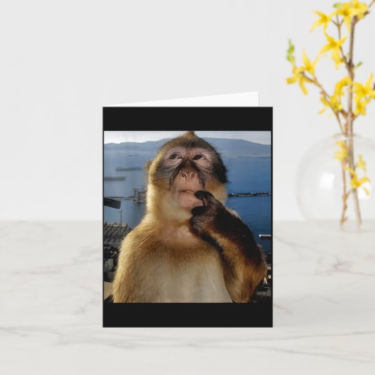 Funny Thinking Monkey Meme Curious Ape Brainrot Gi Kaart (Gele Bloem)
