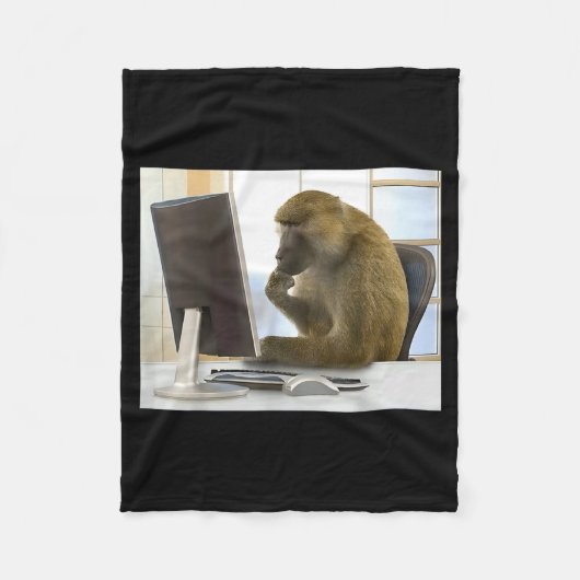 Funny Thinking Monkey Meme Office Curious Ape Brai Fleece Deken (Voorkant)
