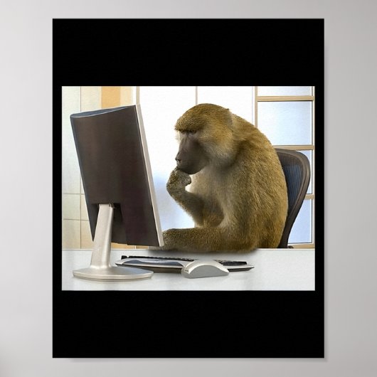 Funny Thinking Monkey Meme Office Curious Ape Brai Poster (Voorkant)