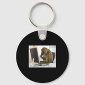 Funny Thinking Monkey Meme Office Curious Ape Brai Sleutelhanger (Voorkant)