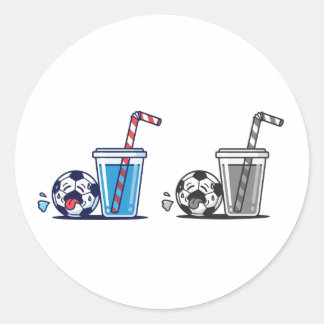 Funny Thirsty Soccer Ball Needing Cold Water Drink Ronde Sticker
