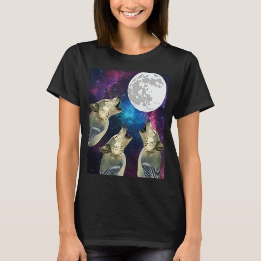 Funny Three bird wolf Moon bird wolf Howling With T-shirt (Voorkant)