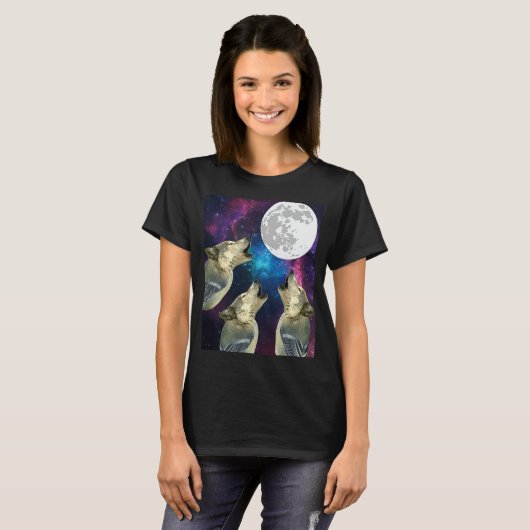 Funny Three bird wolf Moon bird wolf Howling With  T-shirt (Voorkant volledig)