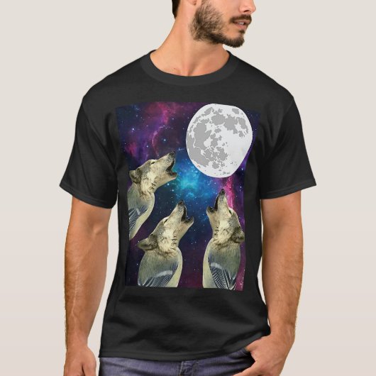 Funny Three bird wolf Moon bird wolf Howling With  T-shirt (Voorkant)