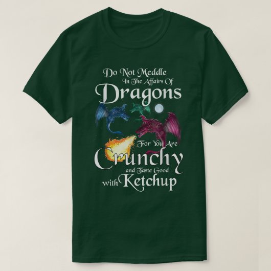 Funny Three Dragons met Moon en Flames voor Drago T-shirt (Design voorkant)