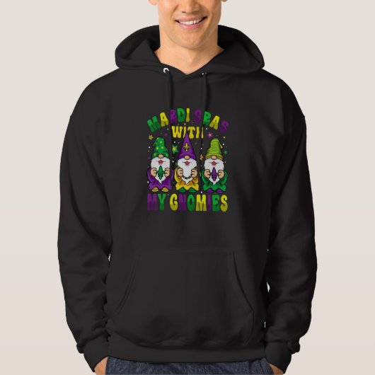 Funny Three Gnomes Mardi Gras Parading With My Gno Hoodie (Voorkant)