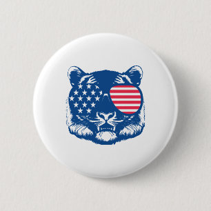 Funny Tiger American Flag Zoo Animal Patriotic 4th Ronde Button 5,7 Cm