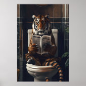 Funny Tiger Bathroom Print, Reading Newspaper on Poster (Voorkant)