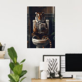 Funny Tiger Bathroom Print, Reading Newspaper on Poster (Thuiskantoor)