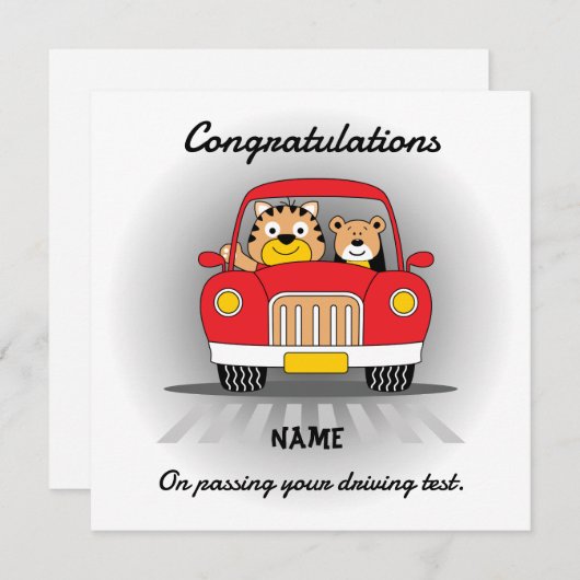 Funny tiger bear driving test congratulations card feestdagenkaart (Voorkant / Achterkant)