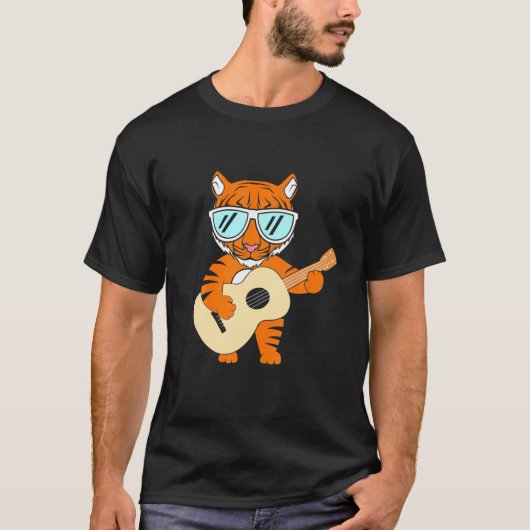 Funny Tiger Cute Guitarist Tiger Animal  T-shirt (Voorkant)