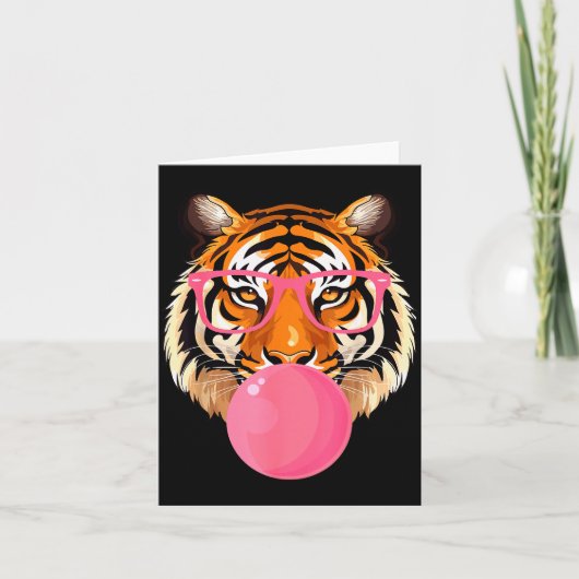 Funny Tiger Gles Blowing Bubble Gum Cute Tiger Fac Kaart (Voorkant)