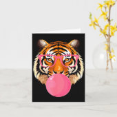Funny Tiger Gles Blowing Bubble Gum Cute Tiger Fac Kaart (Gele Bloem)