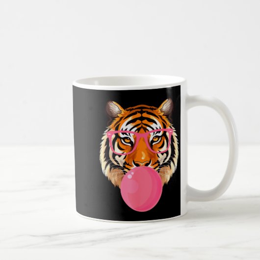 Funny Tiger Gles Blowing Bubble Gum Cute Tiger Fac Koffiemok (Rechts)