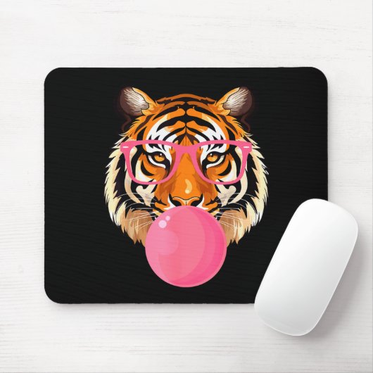 Funny Tiger Gles Blowing Bubble Gum Cute Tiger Fac Muismat (Met muis)