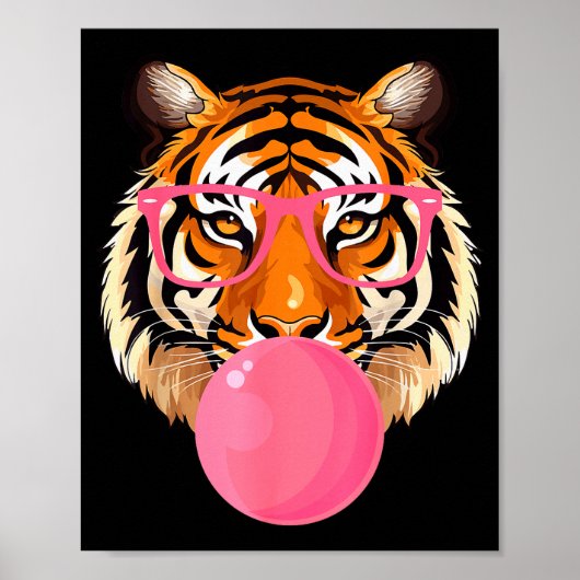 Funny Tiger Gles Blowing Bubble Gum Cute Tiger Fac Poster (Voorkant)