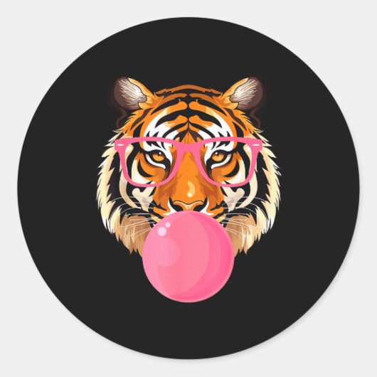 Funny Tiger Gles Blowing Bubble Gum Cute Tiger Fac Ronde Sticker (Voorkant)