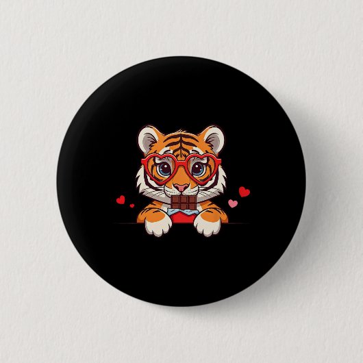 Funny Tiger Hart Chocolade Valentijn Tijger Dames Ronde Button 5,7 Cm (Voorkant)