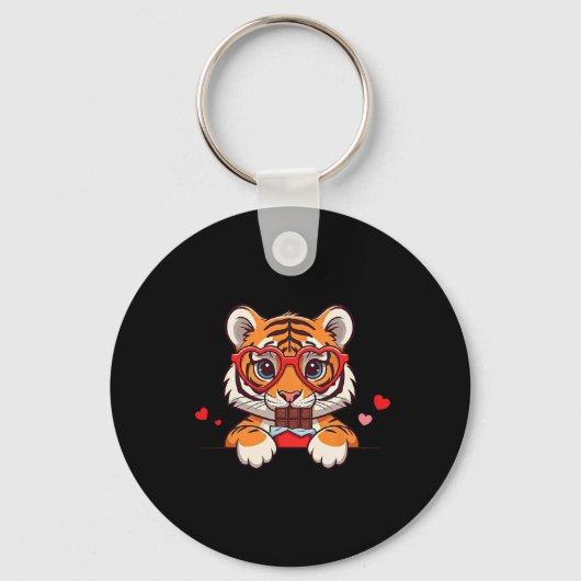 Funny Tiger Hart Chocolade Valentijn Tijger Dames Sleutelhanger (Voorkant)