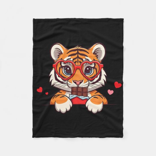 Funny Tiger Heart Chocolade Valentijn Tijger Dames Fleece Deken (Voorkant)