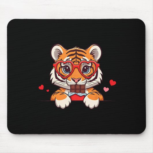 Funny Tiger Heart Chocolade Valentijn Tijger Dames Muismat (Voorkant)