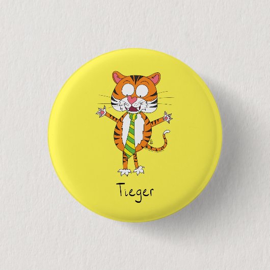Funny Tiger in een Stropdas Cartoon Kind Ronde Button 3,2 Cm (Voorkant)