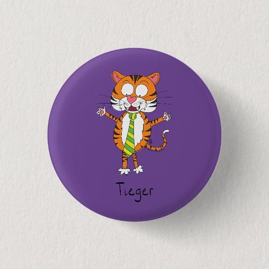 Funny Tiger in een Stropdas Cartoon Kind Ronde Button 3,2 Cm (Voorkant)