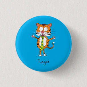 Funny Tiger in een Stropdas Cartoon Kind Ronde Button 3,2 Cm