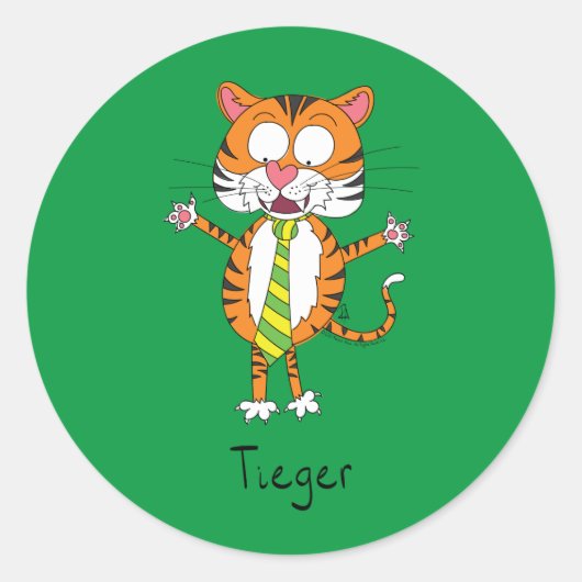 Funny Tiger in een Stropdas Cartoon Kind Ronde Sticker (Voorkant)