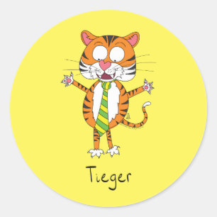 Funny Tiger in een Stropdas Cartoon Kind Ronde Sticker