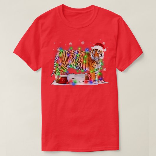 Funny Tiger Tree-kerstlampjes Xmas Pajama Matc T-shirt (Design voorkant)