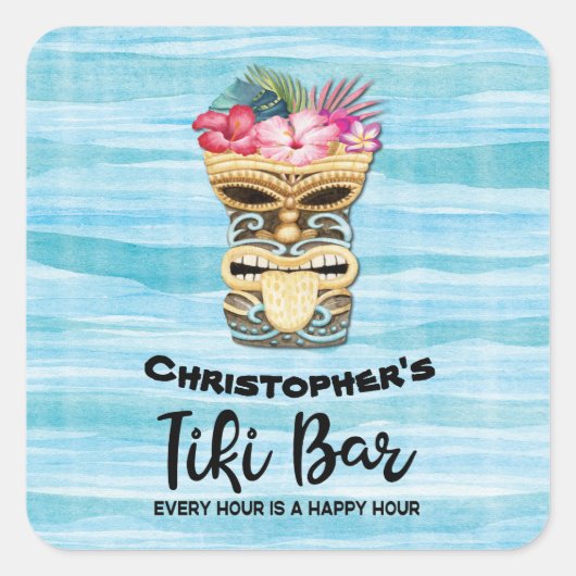 Funny TIki Bar Monogram Party Sticker (Voorkant)