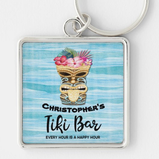 Funny Tiki Bar Monogrammed Sleutelhanger (Voorkant)