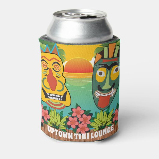 Funny Tiki heeft een tropische zonsondergang en na Blikjeskoeler (Blikje Achterkant)