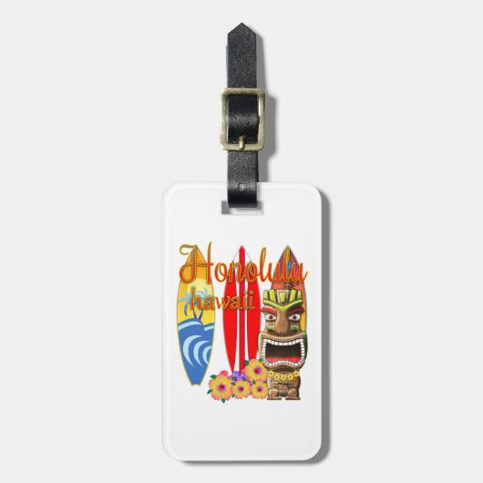 Funny Tiki Honolulu Hawaii Surfing Bagagelabel (Voorkant verticaal)