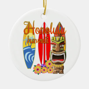 Funny Tiki Honolulu Hawaii Surfing Keramisch Ornament