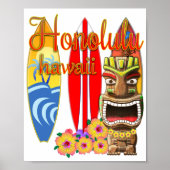 Funny Tiki Honolulu Hawaii Surfing Poster (Voorkant)