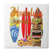 Funny Tiki Honolulu Hawaii Surfing Tegeltje (Voorkant)