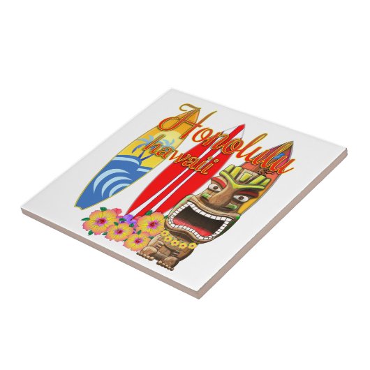 Funny Tiki Honolulu Hawaii Surfing Tegeltje (Zijkant)