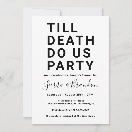 Funny Till Death doet ons party Couple's Shower Kaart (Voorkant)