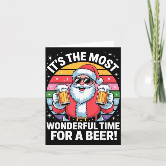 Funny Time For A Beer Santa Christmas  Kaart (Voorkant)