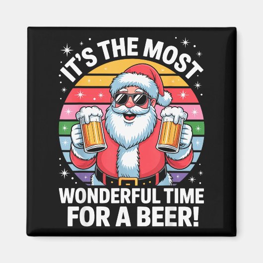 Funny Time For A Beer Santa Christmas  Magneet (Voorkant)