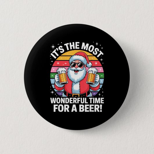 Funny Time For A Beer Santa Christmas Ronde Button 5,7 Cm (Voorkant)
