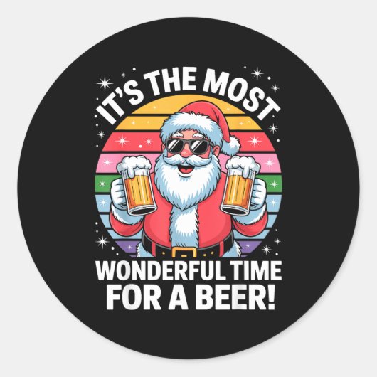 Funny Time For A Beer Santa Christmas  Ronde Sticker (Voorkant)