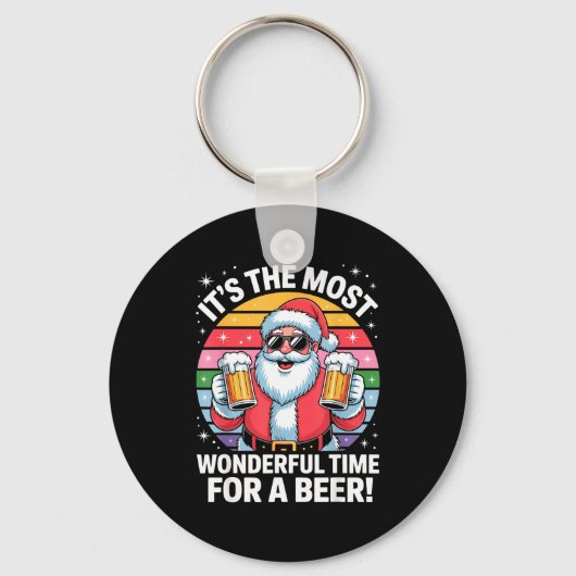 Funny Time For A Beer Santa Christmas  Sleutelhanger (Voorkant)