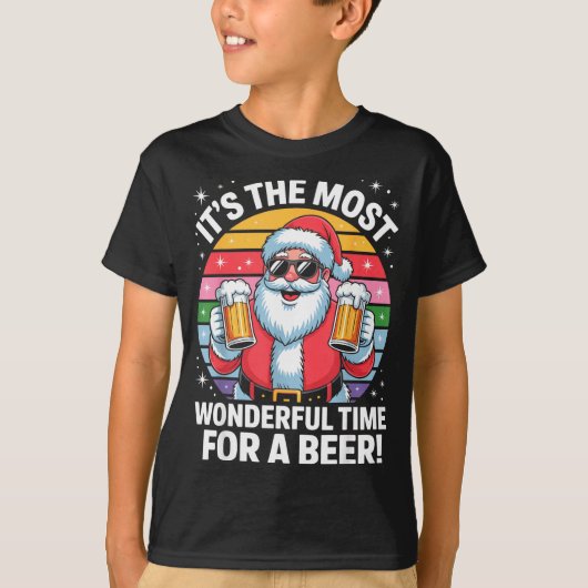 Funny Time For A Beer Santa Christmas  T-shirt (Voorkant)