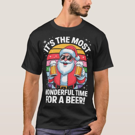 Funny Time For A Beer Santa Christmas  T-shirt (Voorkant)