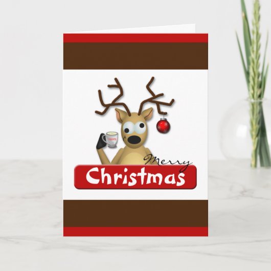 Funny Tipsy Reindeer Christmas Greeting Card Feestdagen Kaart (Voorkant)