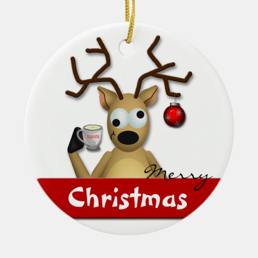 Funny Tipsy Reindeer Merry kerstboomversiering Keramisch Ornament (Voorkant)
